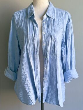 J. Crew Factory Light Blue Crinkled Cotton Button-Down Shirt